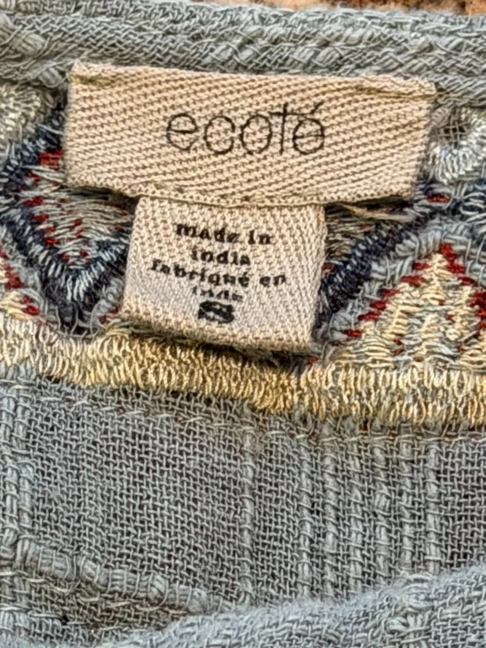 Ecote Boho Embellished Cotton Tank - Green & Gold Festival Top S - Picture 6 of 10